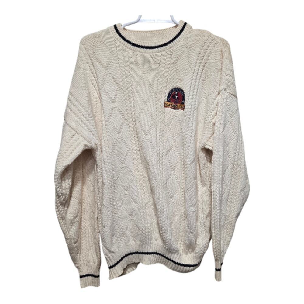 Vintage Dunbrooke Cable Knit Sweater Mens Medium USA Dunbrooke Diamond Jo Player